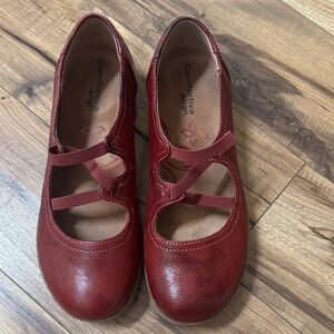 Comfortiva red/burgundy Mary Jane Flats with Elastic Cross Straps